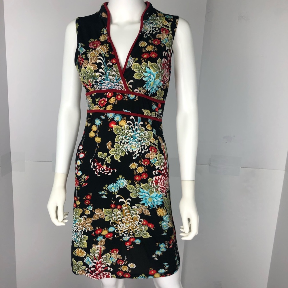 Poetry Black Floral Dress Women S Sleeveless V Neck Boho Knee Length